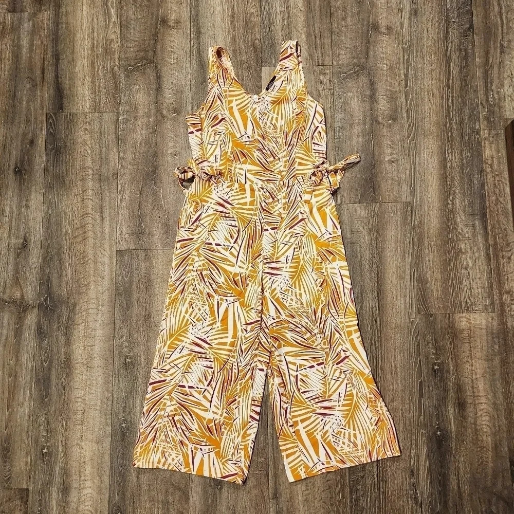 Dalia Palm Tropical Print Wide Leg Jumpsuit